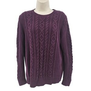LL Bean Sweater Women L Purple Cable Knit Fisherman Aran Chunky Cabincore Easter
